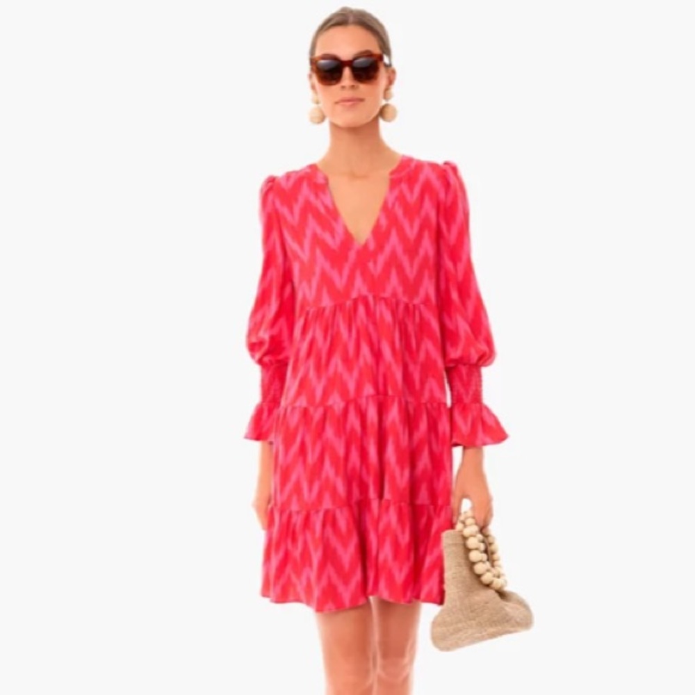 Tuckernuck Hot Pink Ikat Tiered Mini Dress
